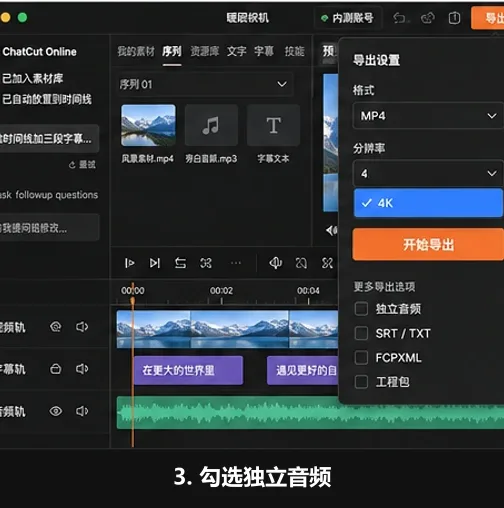 视频声音怎么单独导出？AutoCut 独立音频流程