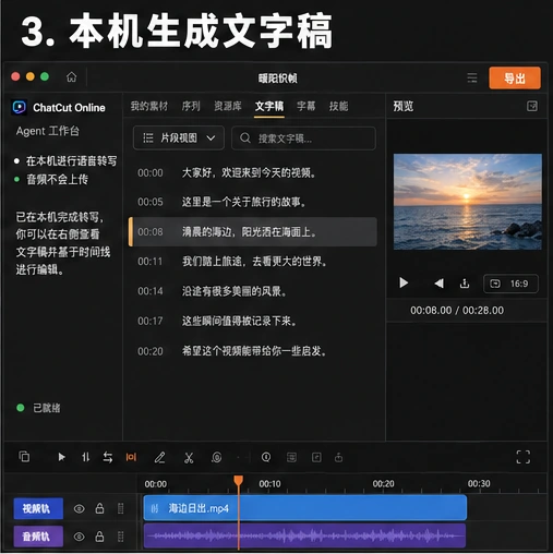 AutoCut 在桌面客户端本机生成视频文字稿