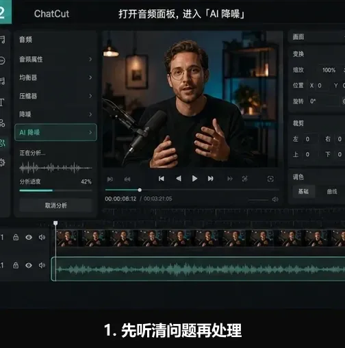 AutoCut 在音轨上分析口播底噪与人声