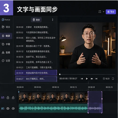 文字剪视频怎么用？AutoCut 删除文稿同步剪画面