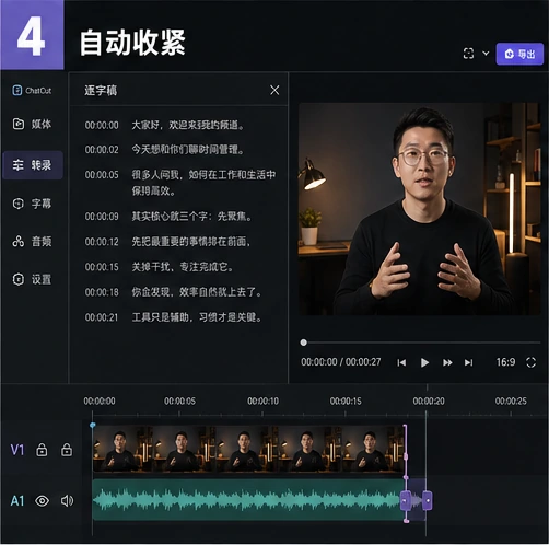 AutoCut 删除废话后自动收紧视频与音频时间线