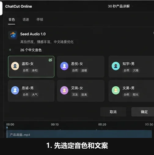 AutoCut 选择 Seed Audio 1.0 中文音色